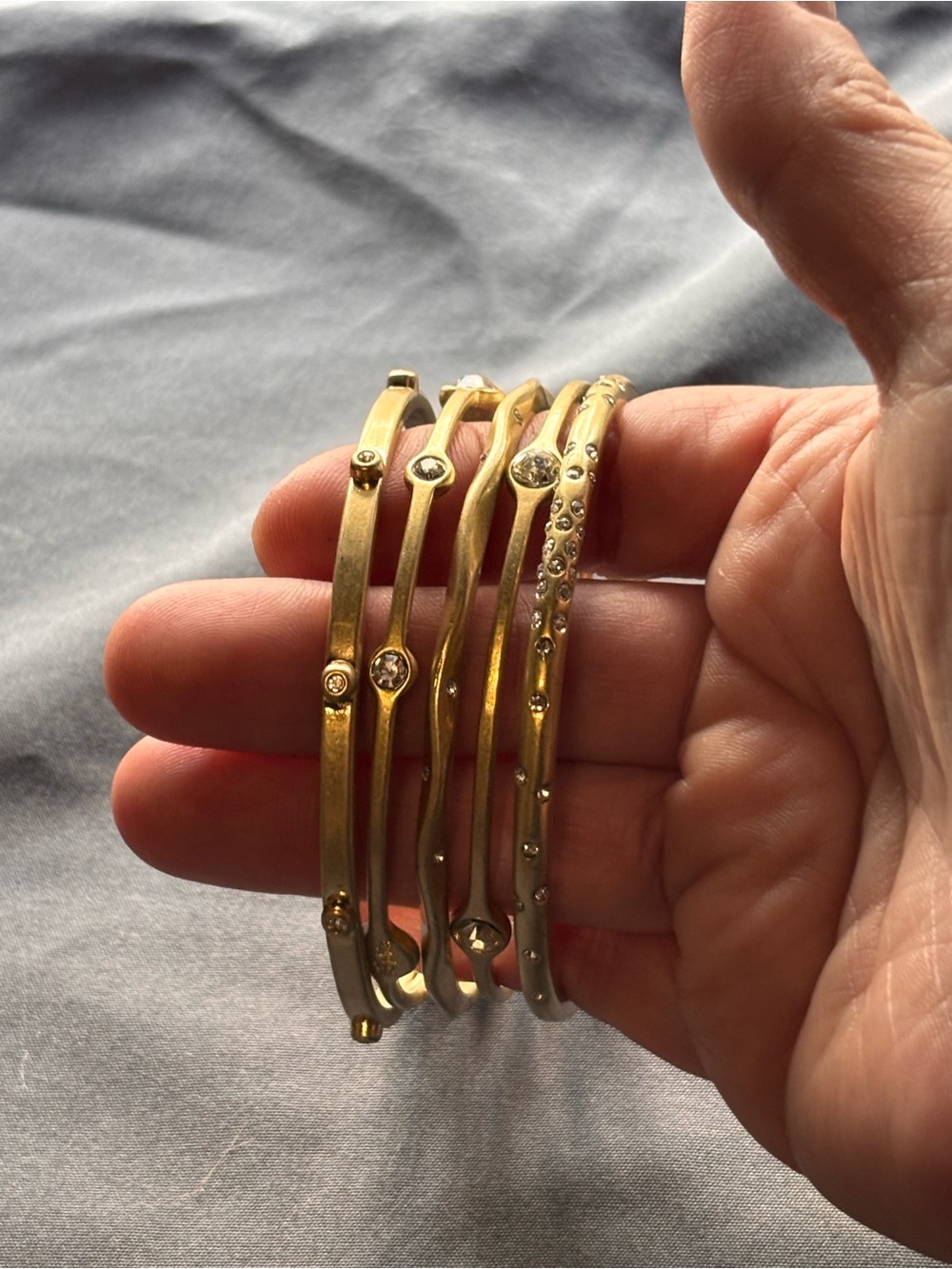 Lia Sophia Gold-Tone Crystal Accent Bangle Bracelet Set